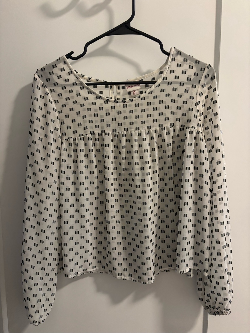 White Long-Sleeve Printed Peasant Top